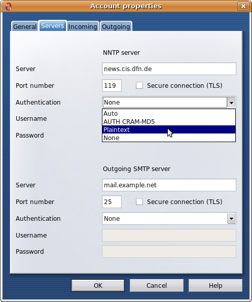 Register 'Servers': Authentication - Plaintext