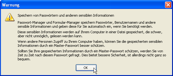 Warnmeldung zum Passwort-Manager