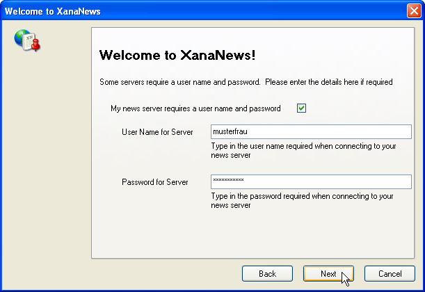 Welcome to XanaNews - Enter username and password