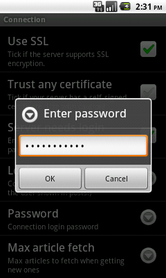 Settings: Enter password